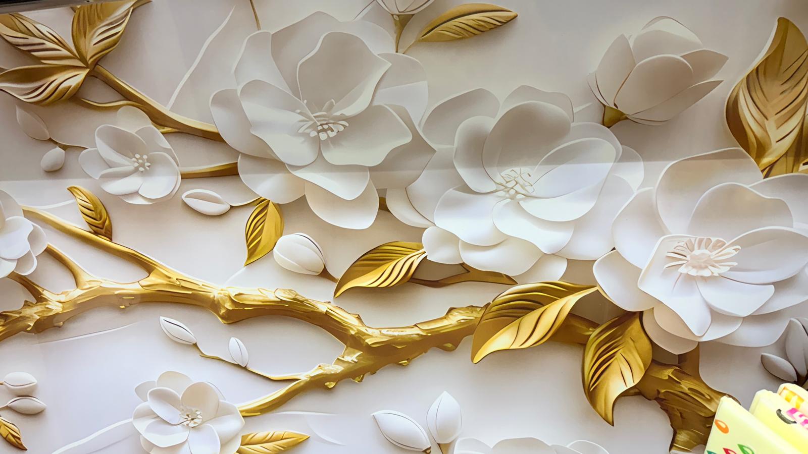 3D Floral Design PVC Marble Sheets UV Marbe Sheet Front View