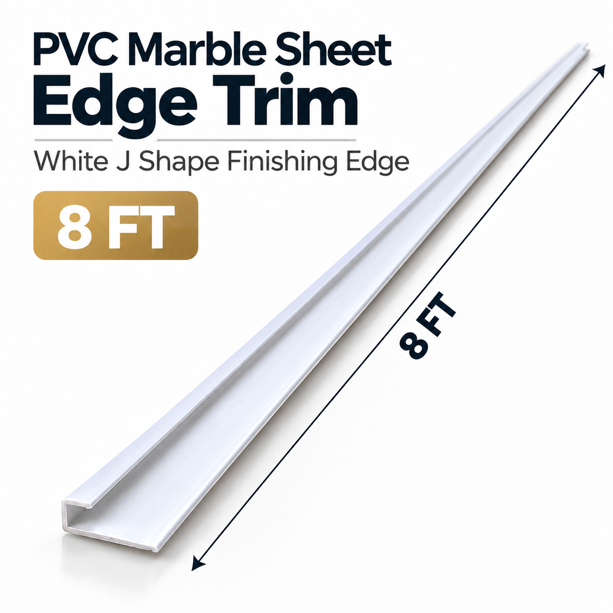 J-Shape Metal Edge Trim for PVC Marble Sheets – 8 FT | 4 Colors