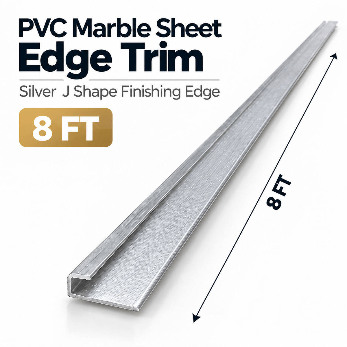 J-Shape Metal Edge Trim for PVC Marble Sheets – 8 FT | 4 Colors