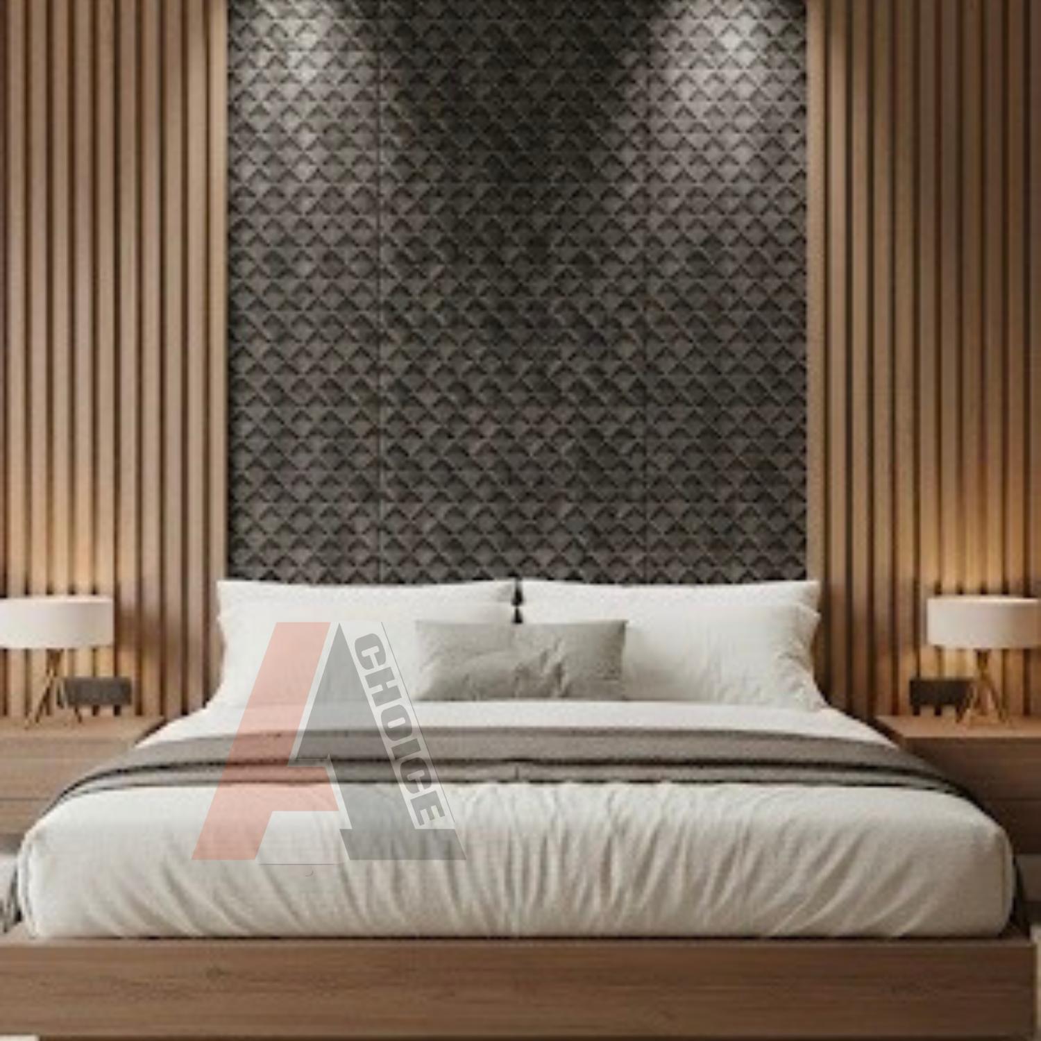 Black leather texture PVC sheet 4x8 ft 3mm waterproof PVC marble sheet installed in a Bedroom