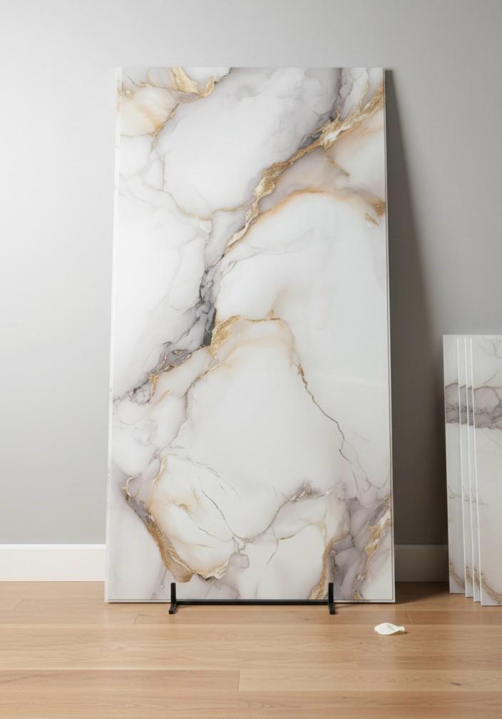 Gold Vein White PVC Marble Sheet on Display