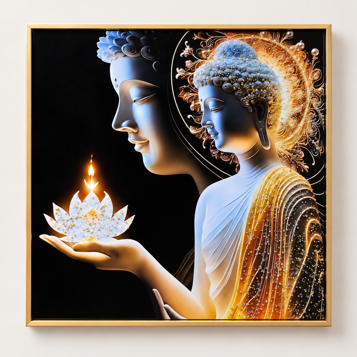 Buddha Lotus Wall Art β Epoxy & Glitter Framed Painting | 32 x 32 in