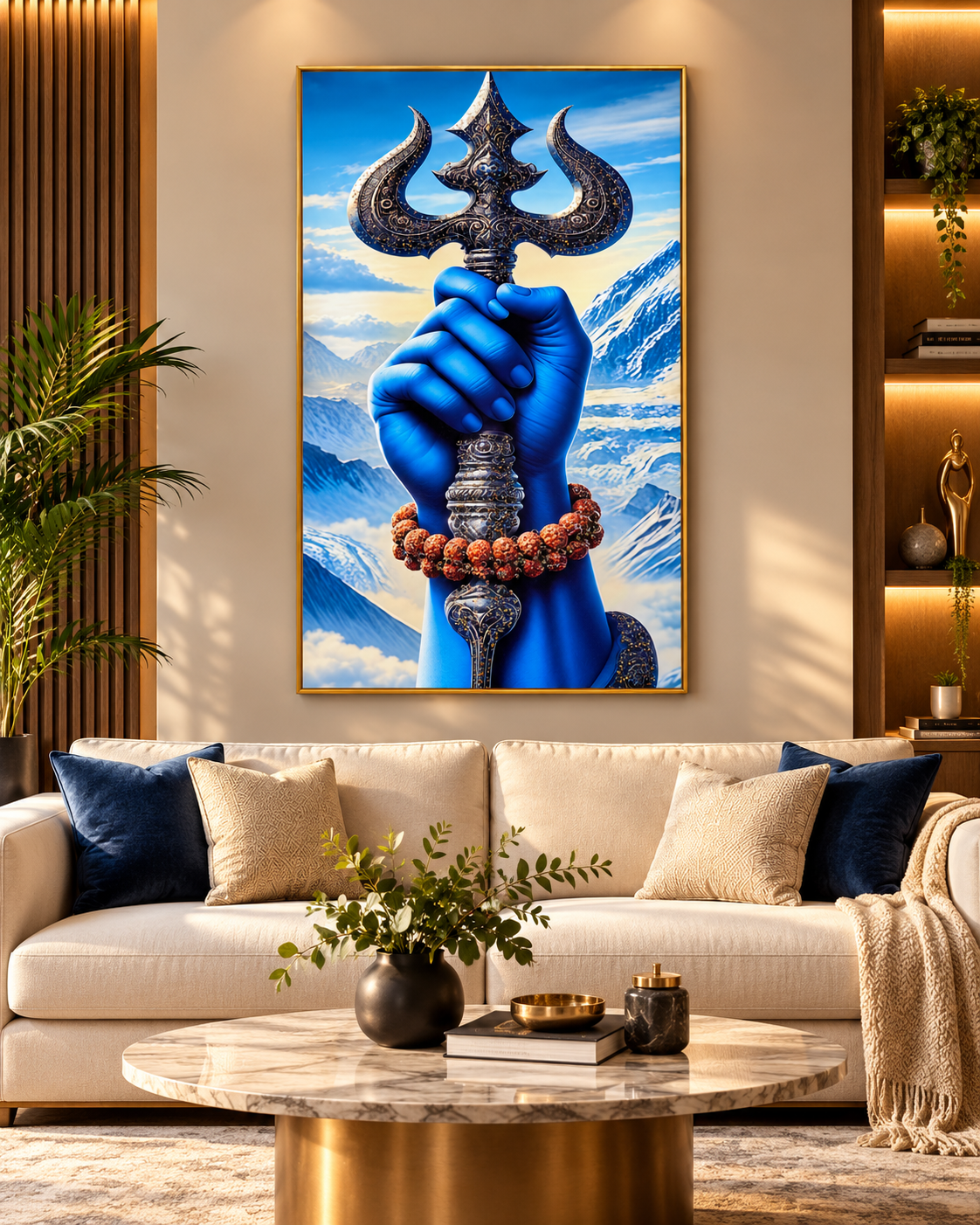 Shiva Trishul Wall Art β Epoxy & Glitter Framed Painting | 28 x 55.5 in