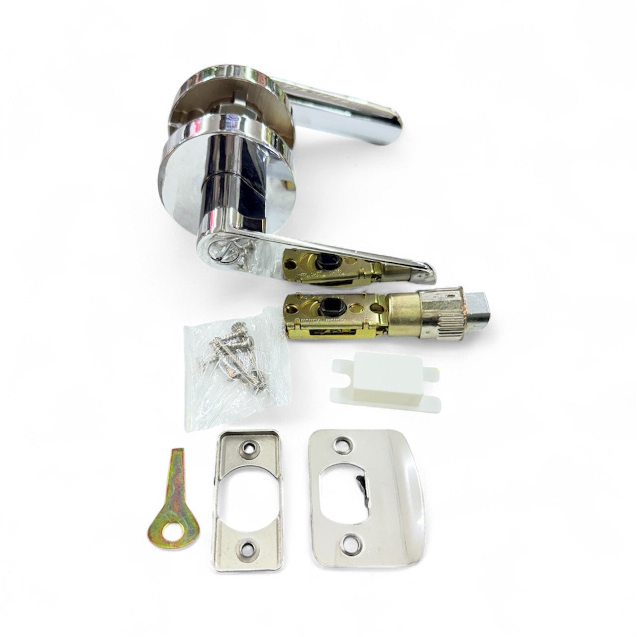 SALE 5 peice set chrome lever lock heavy duty Door Handles Interior, Door Lock for Bedroom, Levers Indoor Bed/Bath Handle With Lock, Privacy and Security, Left or Right Handed Doors