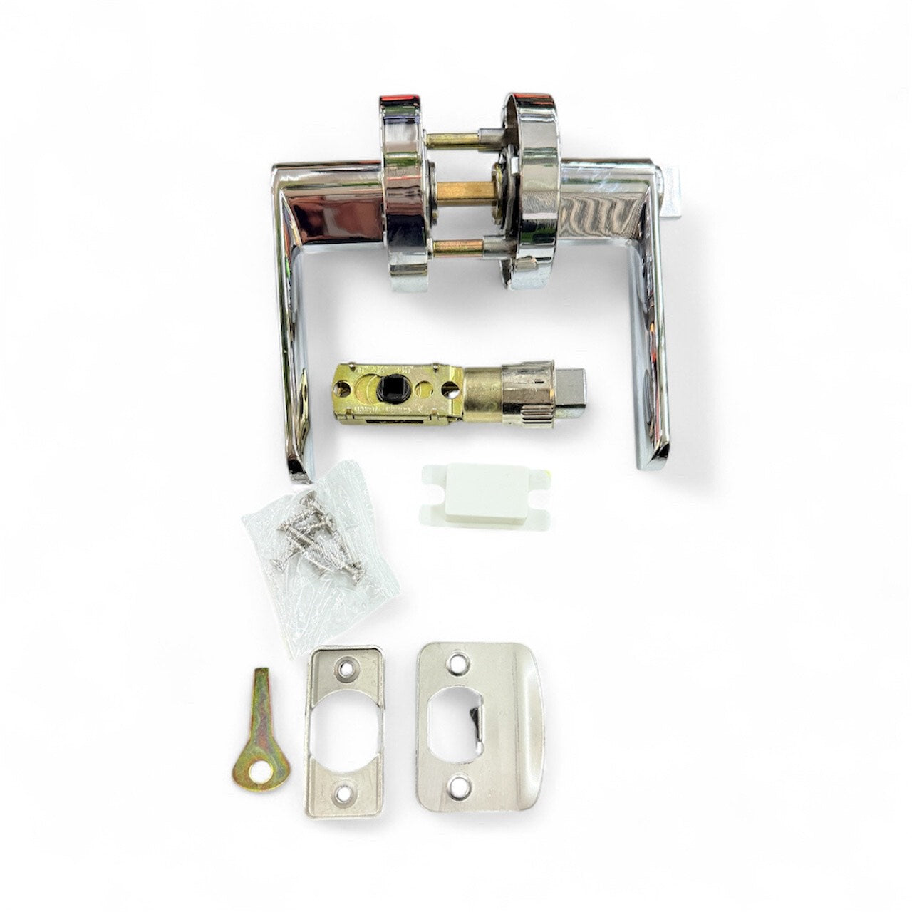 SALE 5 peice set chrome lever lock heavy duty Door Handles Interior, Door Lock for Bedroom, Levers Indoor Bed/Bath Handle With Lock, Privacy and Security, Left or Right Handed Doors