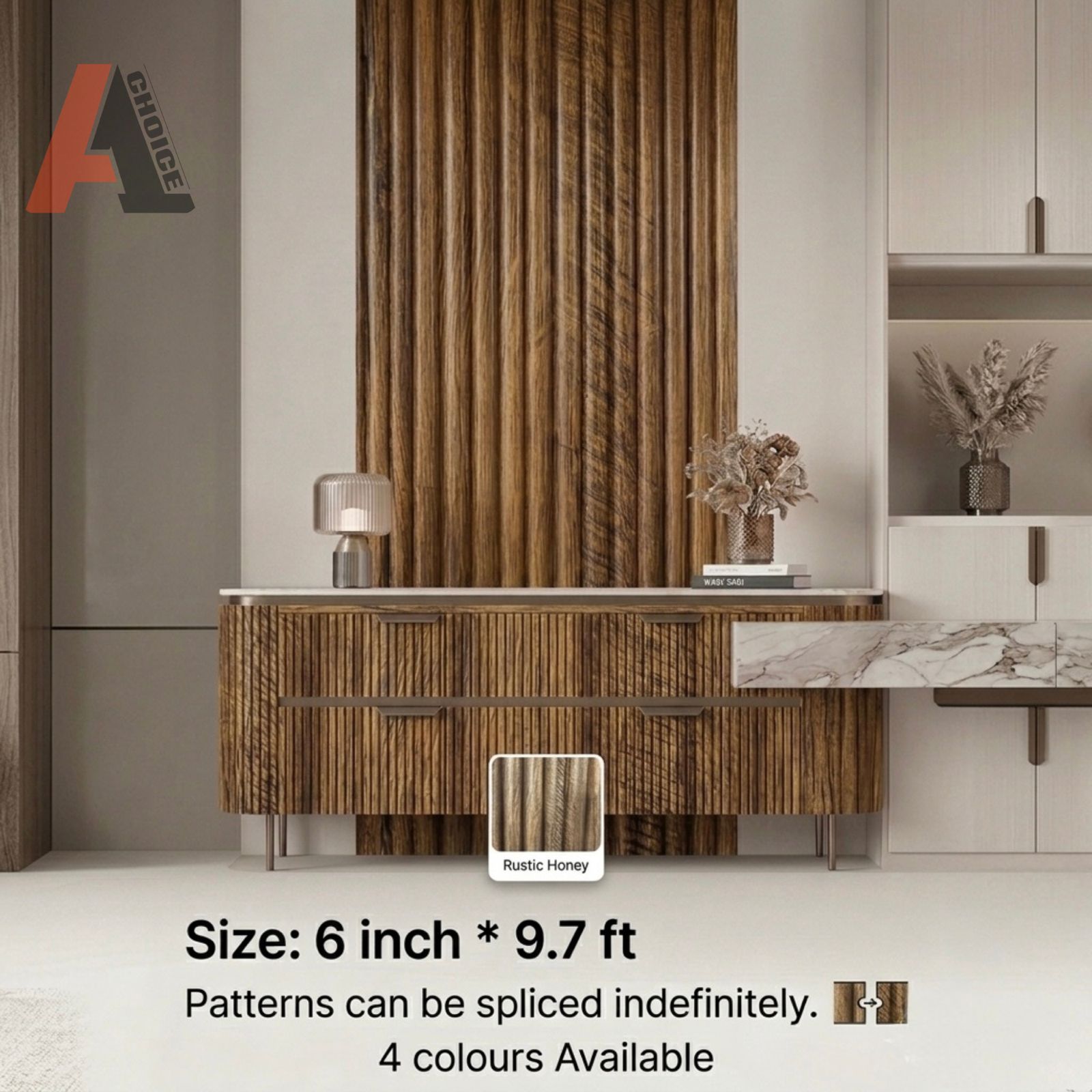 Rustic Honey Tambour Style WPC slat wall panel installed on a wall