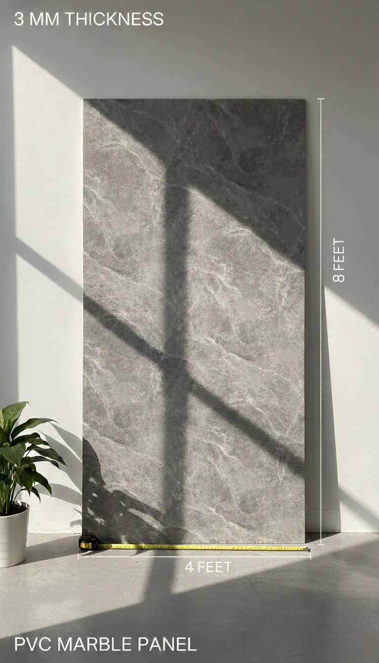 Close-up of a PVC marble Sheet Glossy finish Grey Colour