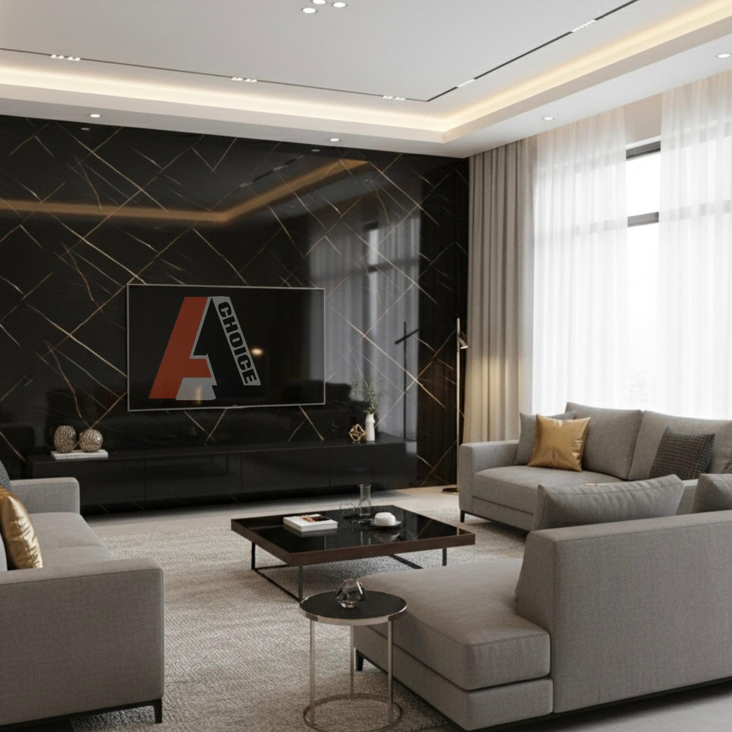 Black Gold Vein PVC Marble Sheet 4x8 ft | 3mm Luxury Waterproof Panel