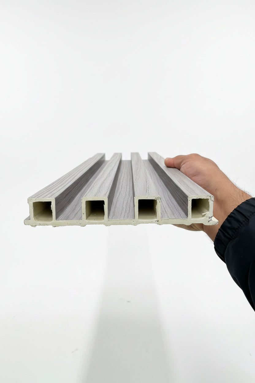 Light Grey Wpc fluted Wall Panel |waterproof Decorative slat Wall Panel 6 Inch x 9.7 Ft (14 panels in box)