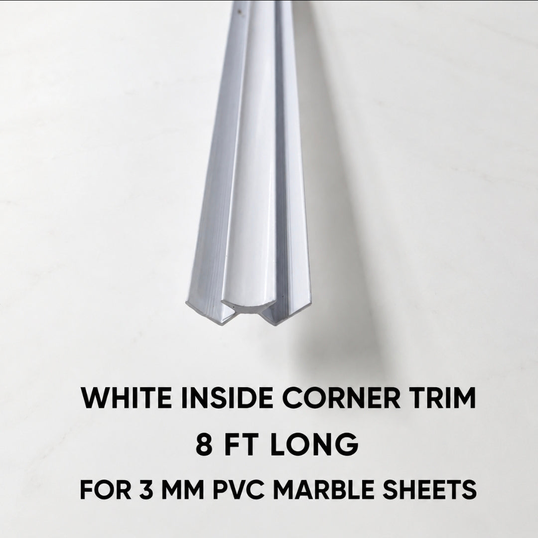 8 ft PVC Inside Corner Trim for 3 mm Marble Sheets – Waterproof Decorative Finishing Profile