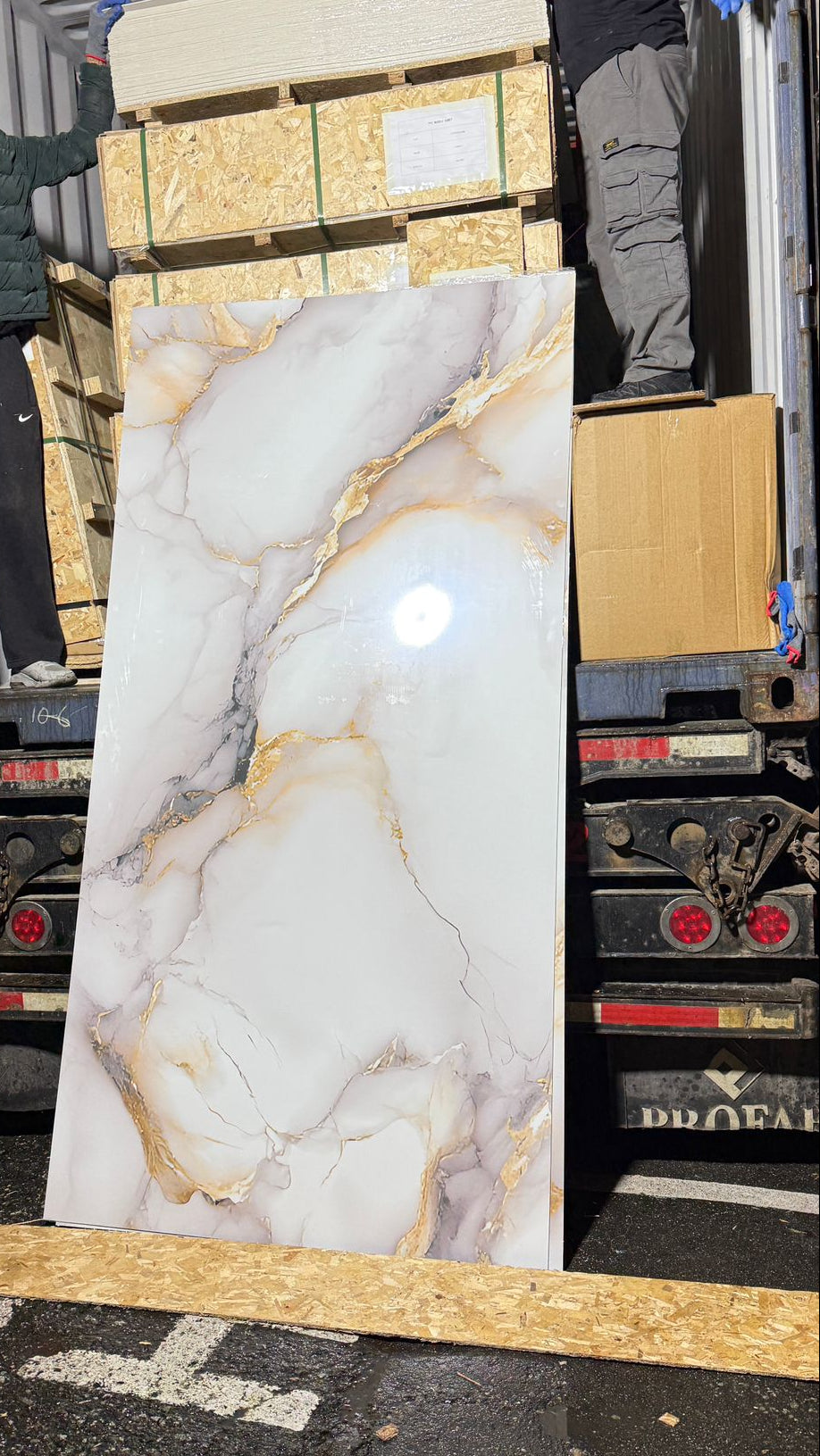 White and Gold PVC Marble Sheet Front View