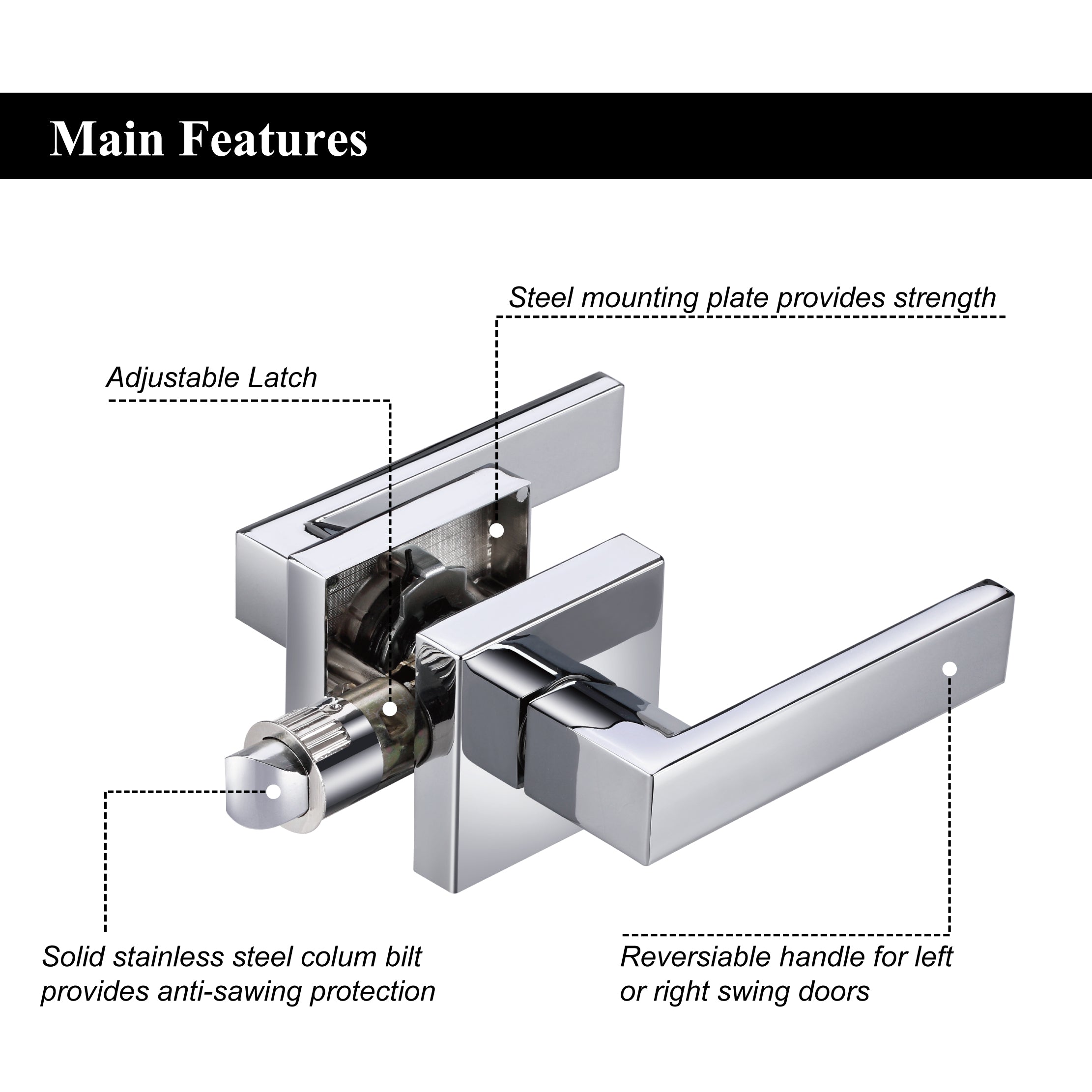 A1 Choice Square Passage Door Handle (Chrome)