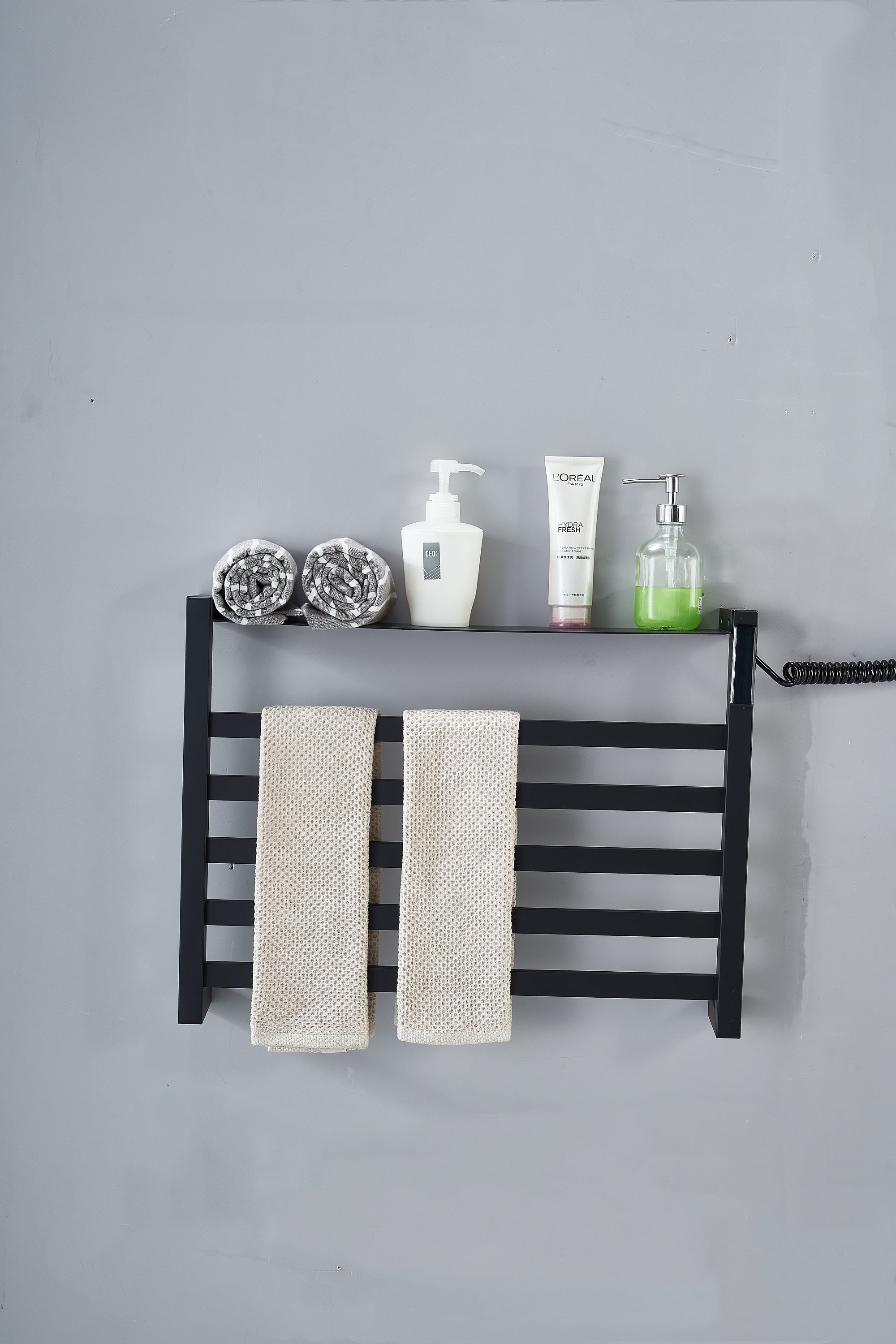 A1 Choice 5 Bars Wall Mounted Electric Towel Warmer With Shelf (Black) 24 INCH WIDE
