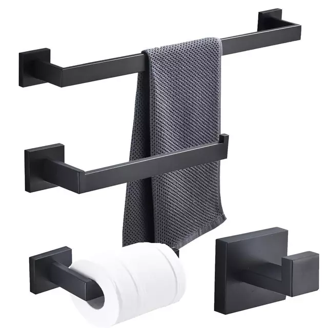 A1 Choice  4 Pcs Modern Bathroom Towel Bar Set (Matte Black)