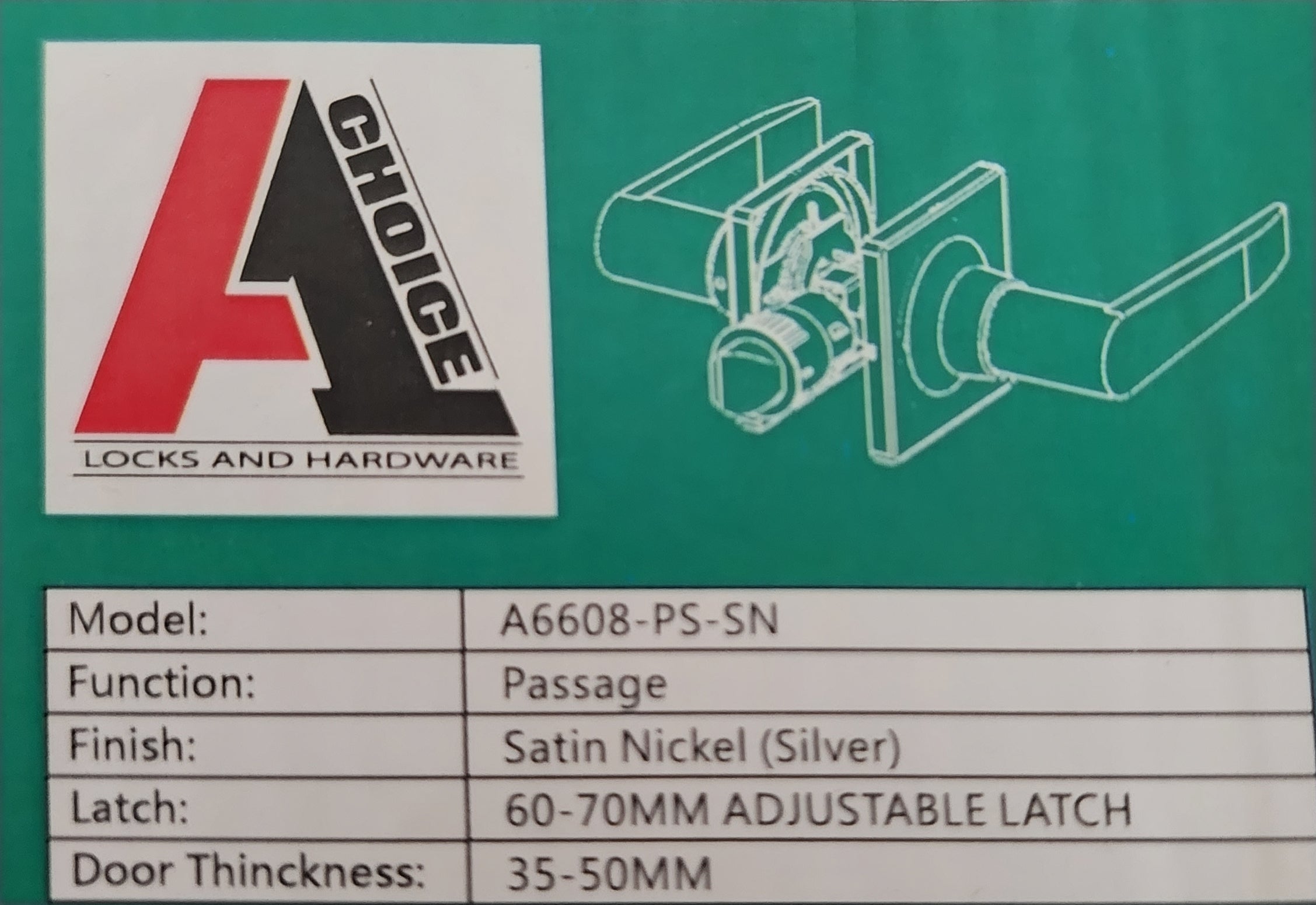 Square Passage lever lock silve satin nickel (model A6608-ps-sn)