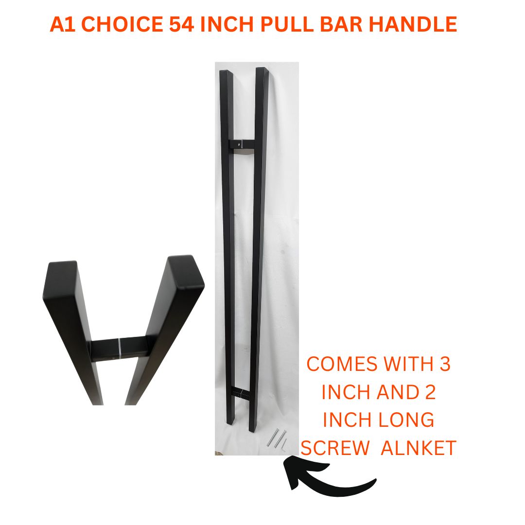 A1 Choice  Door Pull Handle square  'H' Type 54" (Matte Black) black door bar  pullbar good quailty powder coated paint