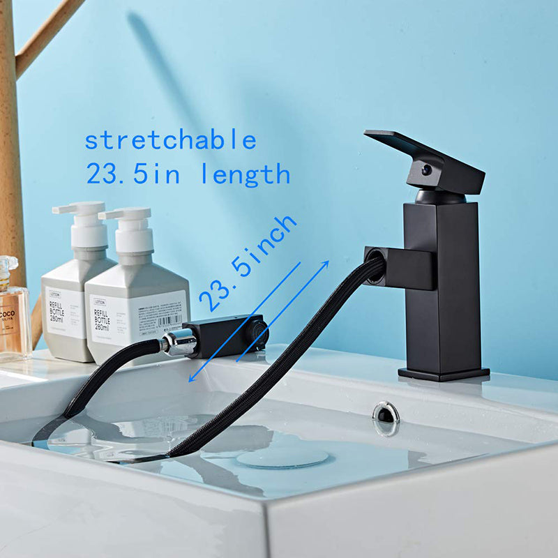 Black Bathroom Faucet with Drain Assembly Pull Out Sink with Sprayer, Single Handle One Hole