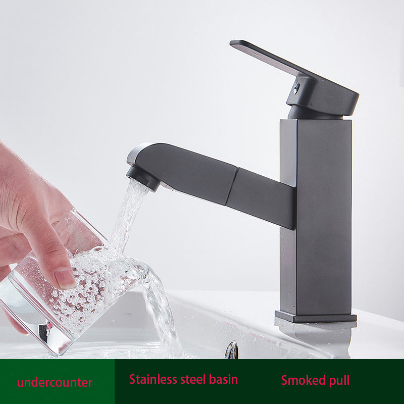 Black Bathroom Faucet with Drain Assembly Pull Out Sink with Sprayer, Single Handle One Hole