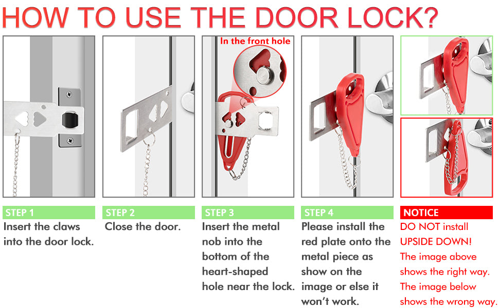 A1 Choice Anti-Theft Portable Door Lock With Red Rugged ABS plastic cover