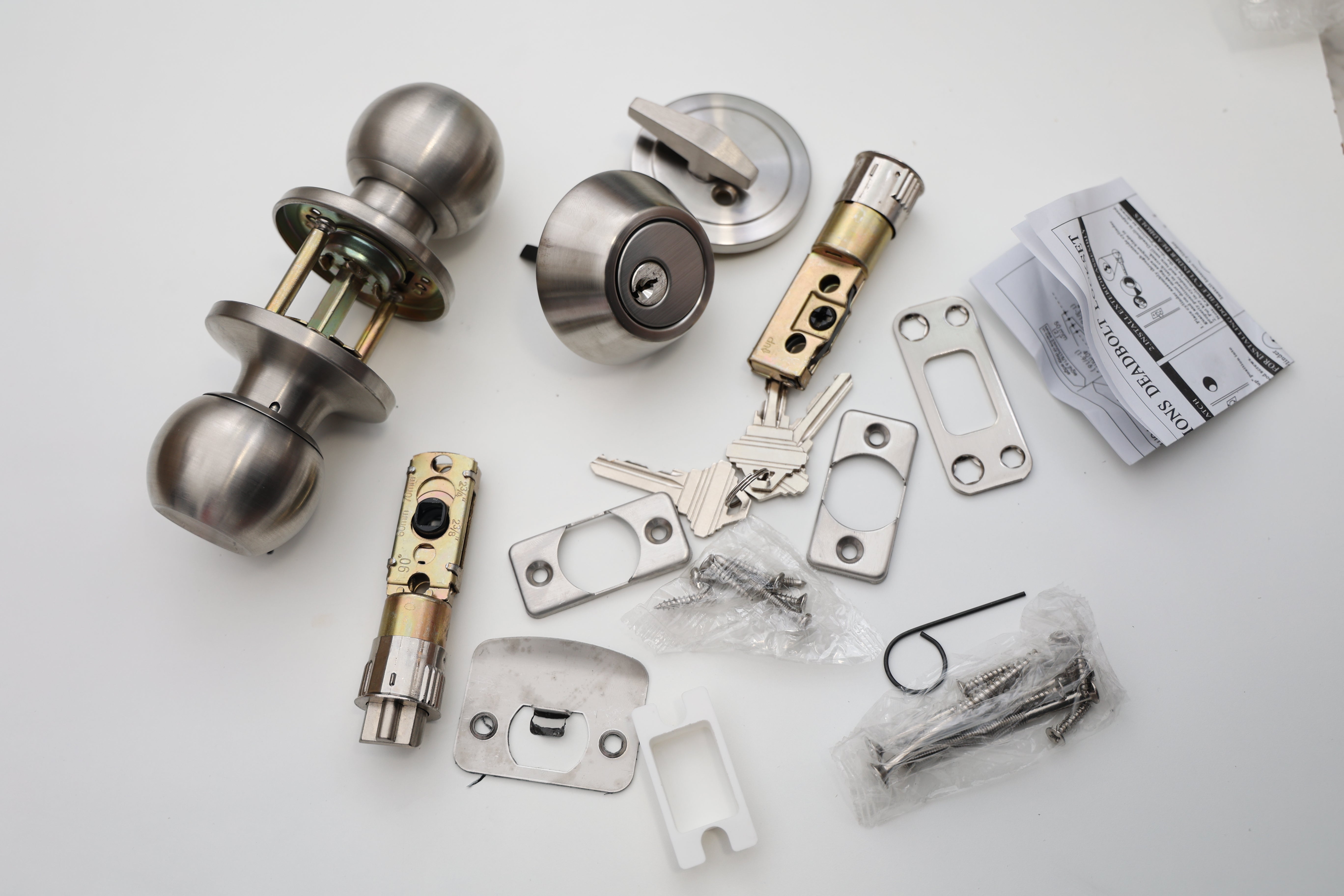 A1 CHOICE Keyed Alike Entry Knob and Deadbolt Set Satin Nickel, Single Cylinder Handleset Combo Pack