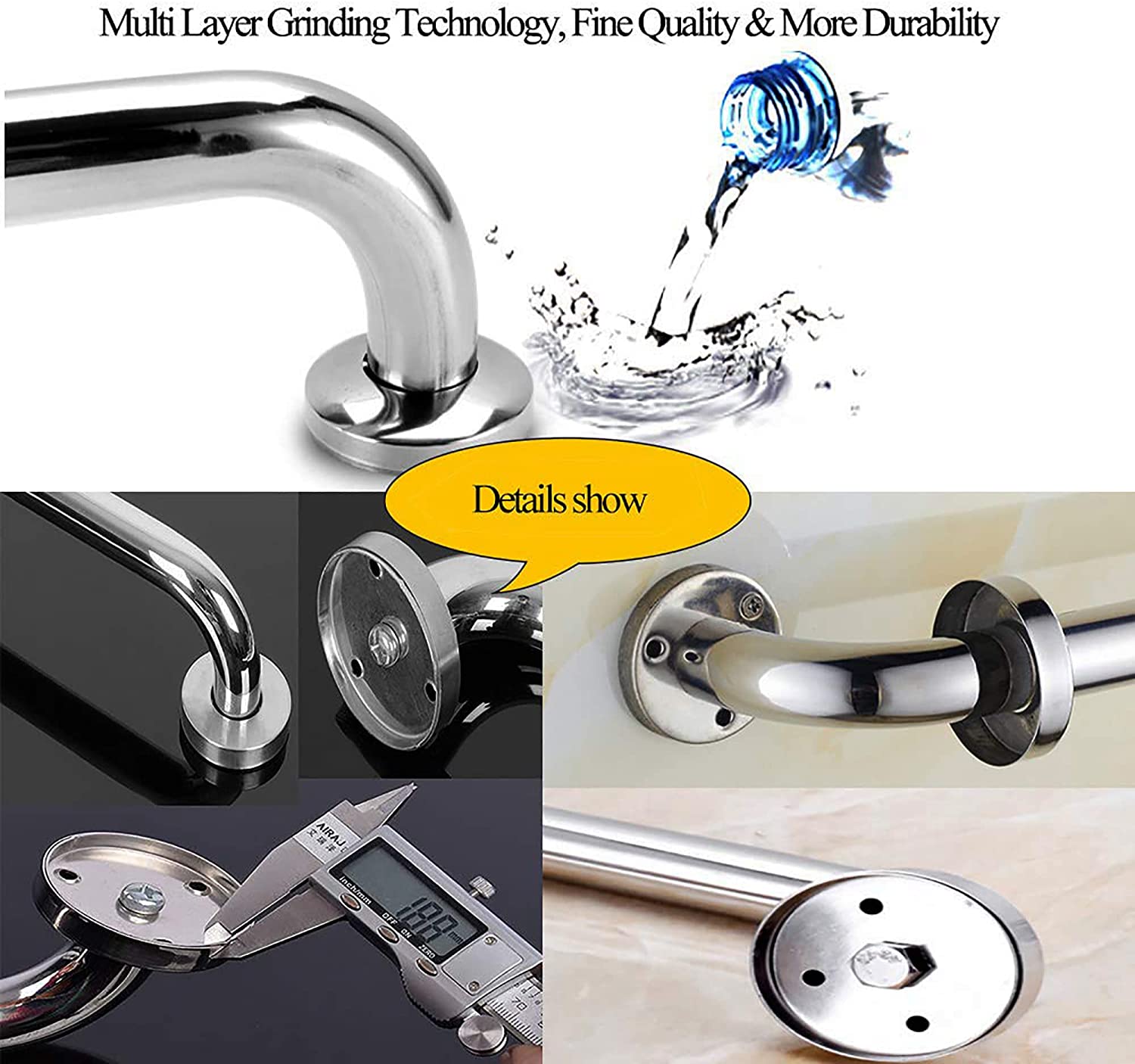 A1 Choice Silver Grab Bar 16" Bathroom Wall Mounted Stainless Bar Pack Of 4