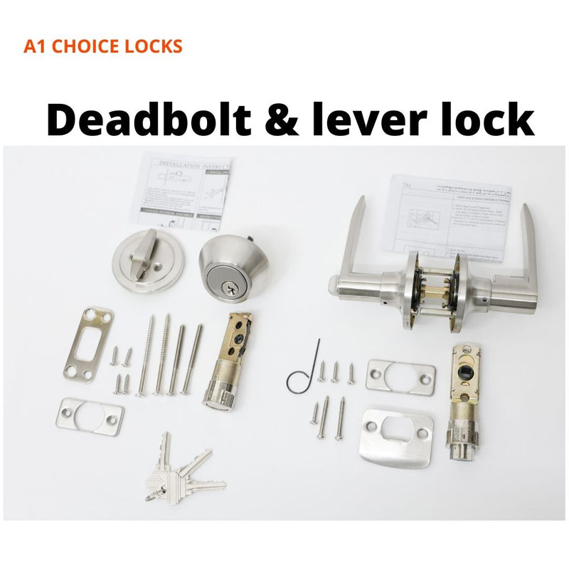 A1 Choice Entrance Lever Door Handle Reversible for Right and Left and a Single Cylinder deadbolt Set Combo Pack
