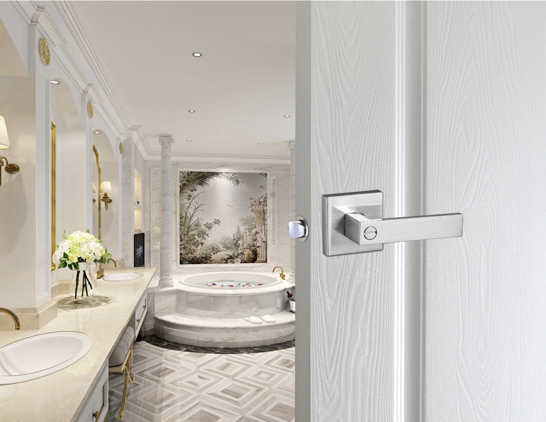 A1 Choice Square Privacy Door Lock Handle (Silver brush nickel) Pack Of 5