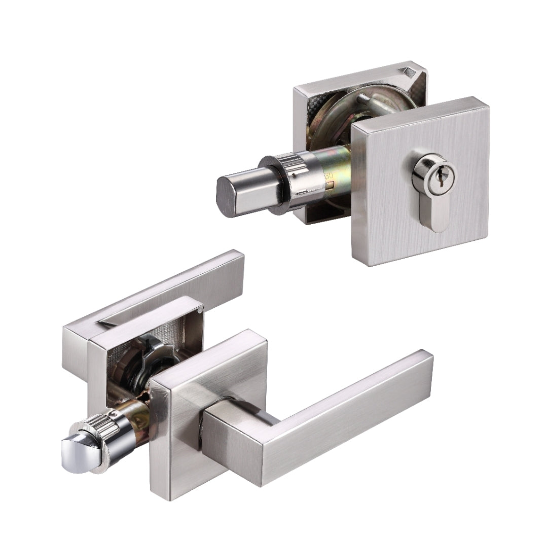 A1 Choice Front Door Lever Lockset With Single Cylinder Deadbolts Combination Set (brush Nickel)