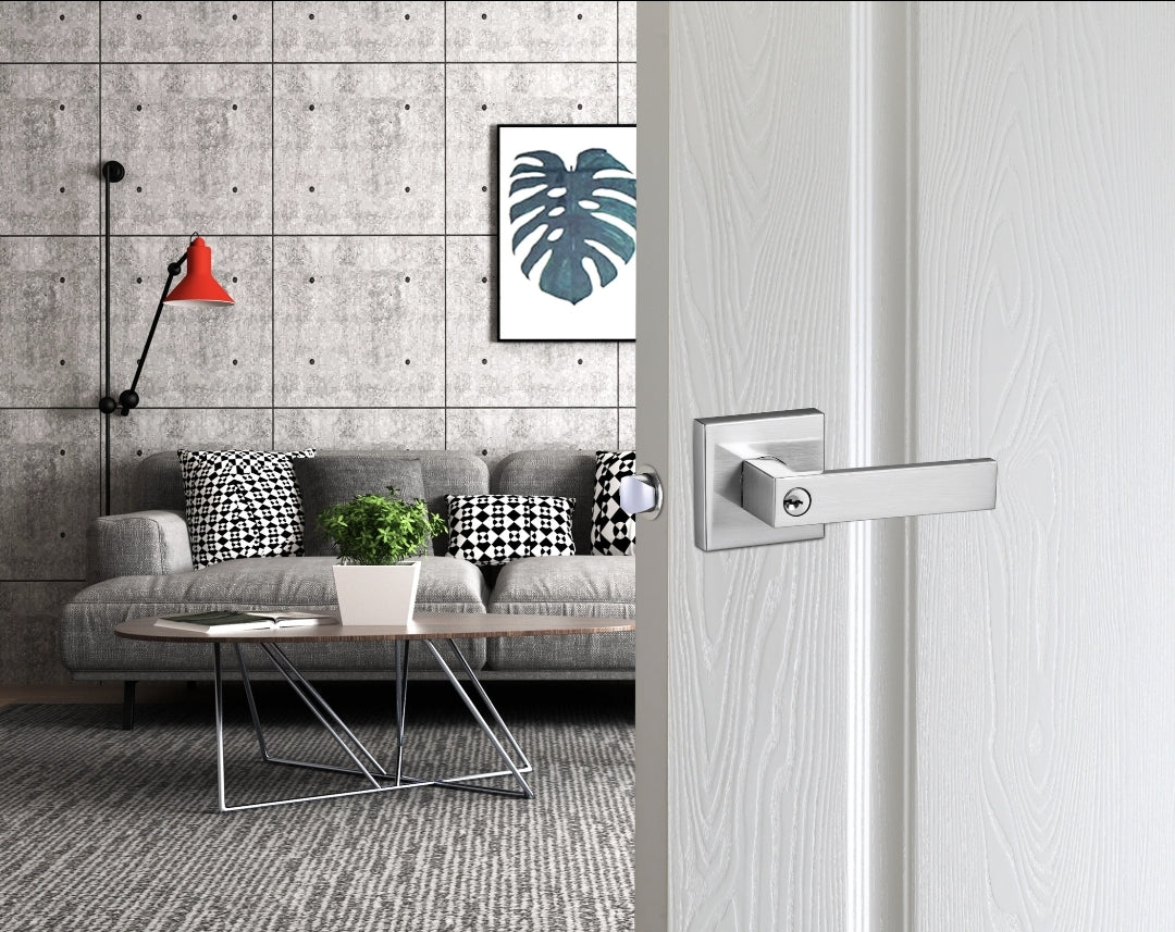 A1 Choice Square Key Entrance Door Lock Handle brush nikle (Silver)