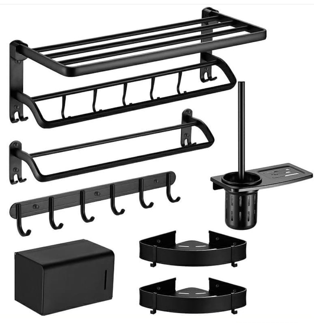 A1 Choice 7 Peices Black Bathroom Towel Bar Set With Corner Soap Hold