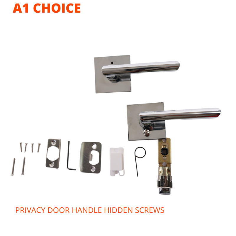 A1 CHOICE Heavy Duty Privacy Door Lever Set with Keyless Lock, Square Door Handle with Removable Latch Plate Chrome