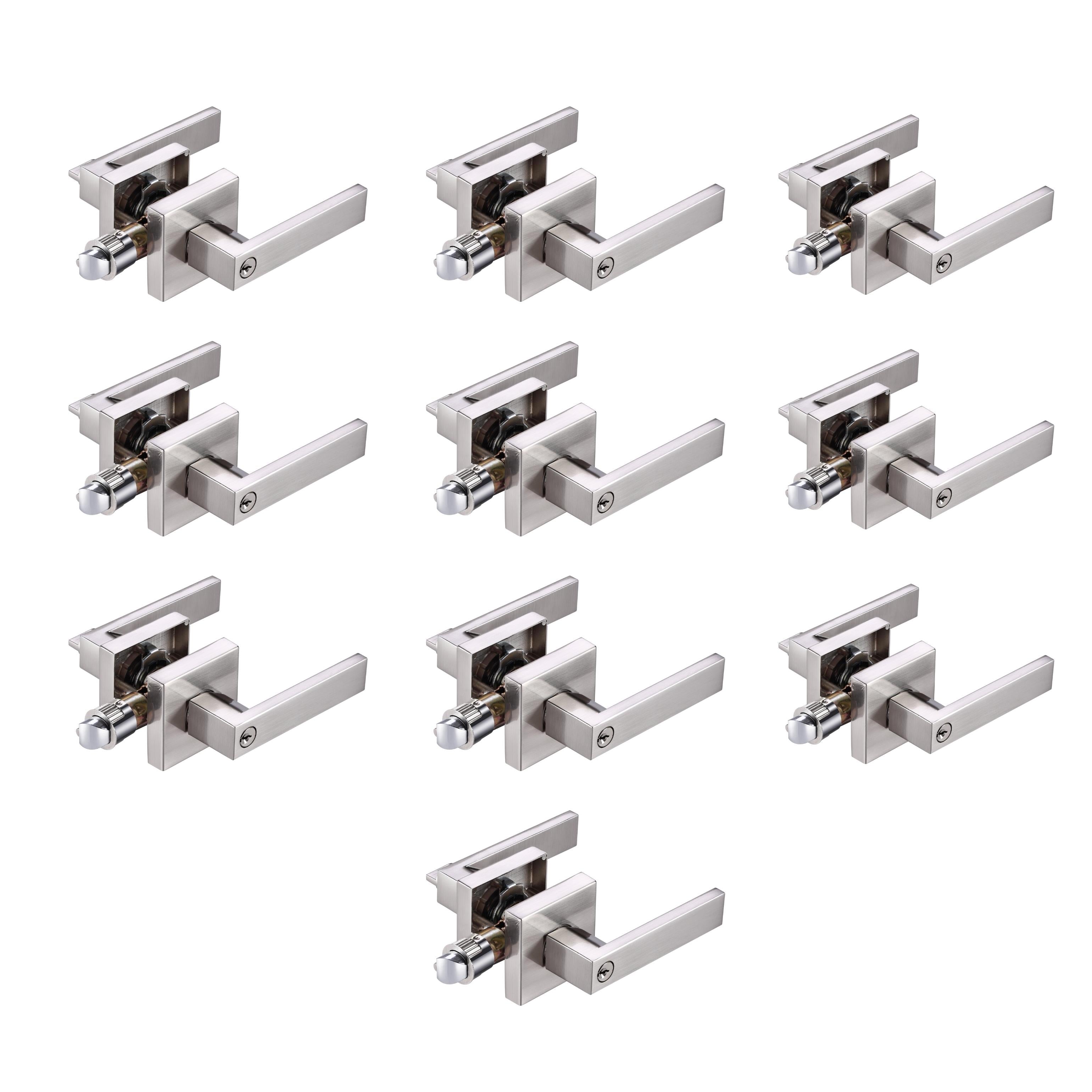 A1 Choice Square Key Entrance Door Lock Handle brush nikle (Silver) Pack Of 10