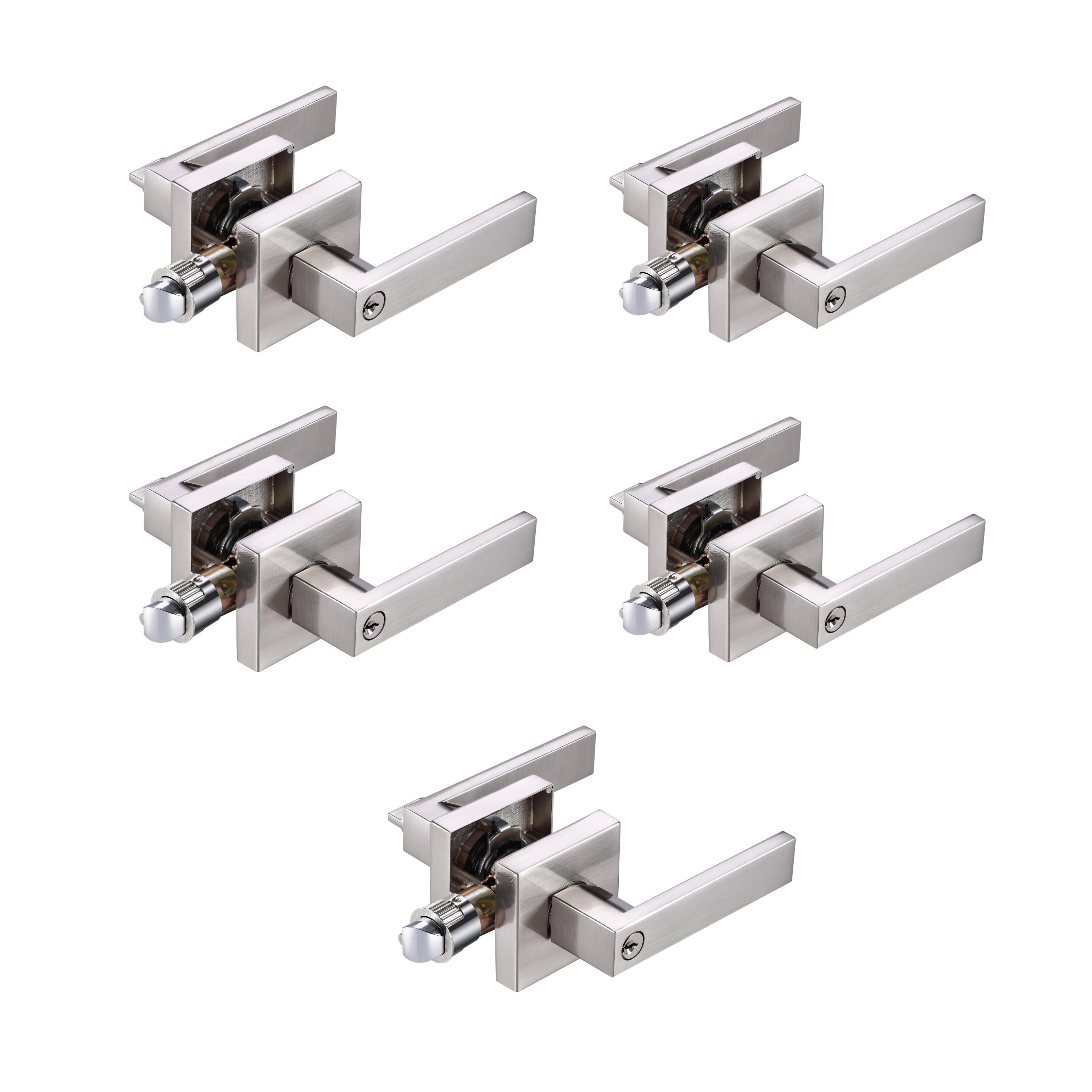 A1 Choice Square Key Entrance Door Lock Handle brush nikle (Silver) Pack Of 5