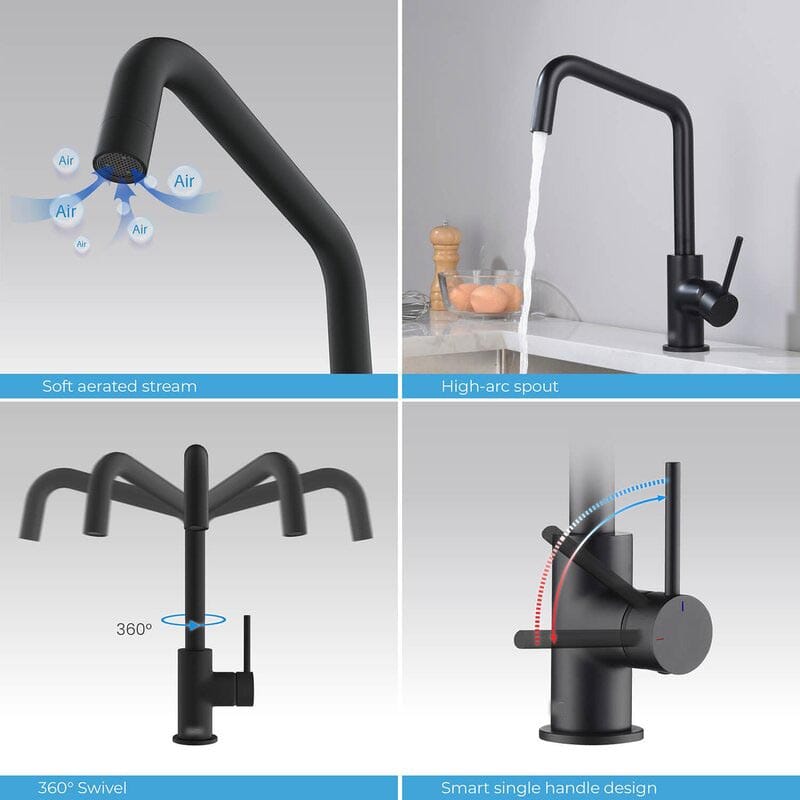 A1 Choice Black Single Handle Stainless Steel Kitchen Sink Faucet
