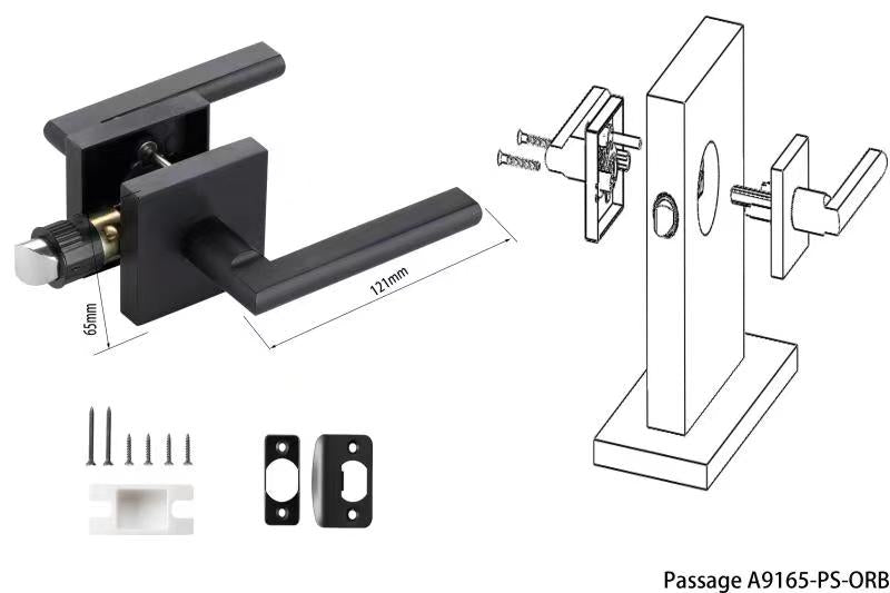 A1 choice Matte black passage lever lock square bedroom lock closet lock