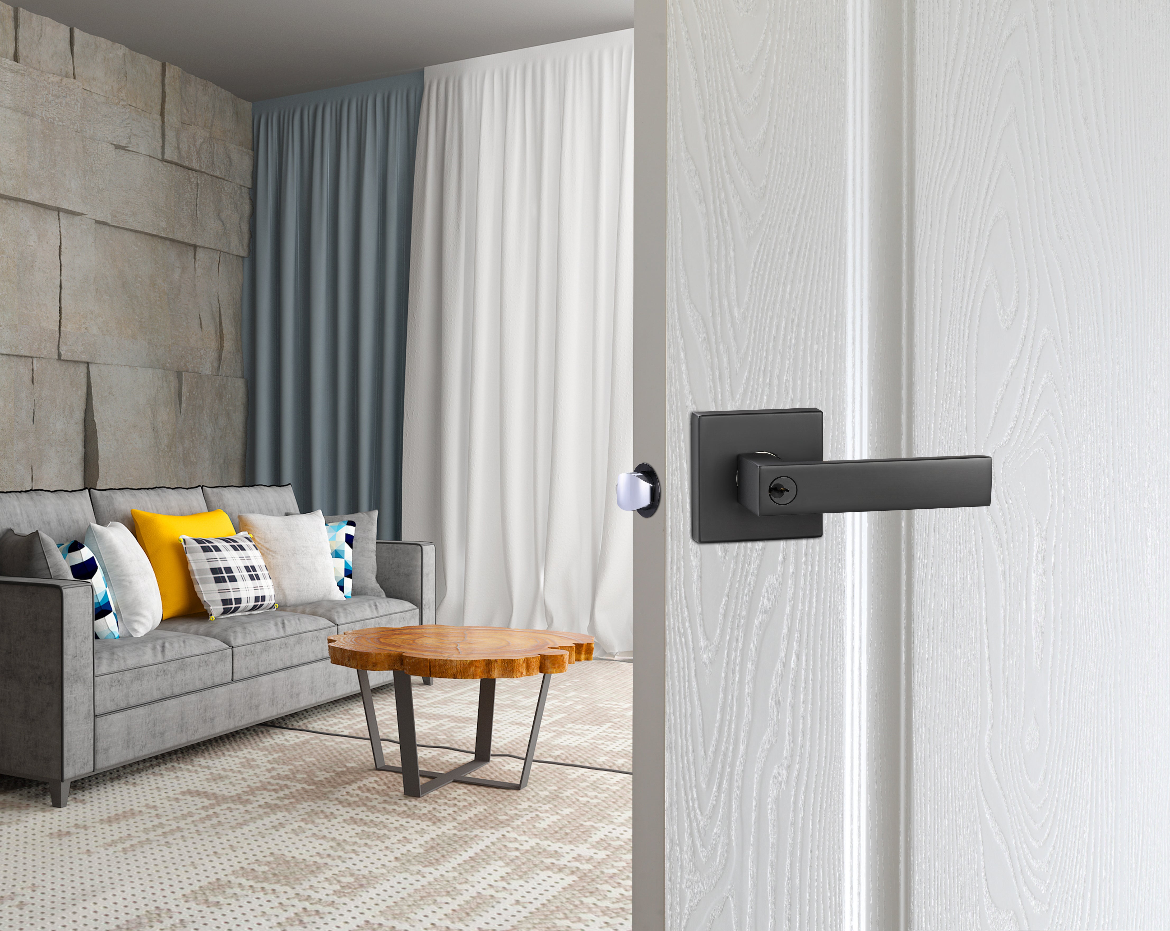 modren look Square black lever handle key lock – modern black door lock with key for entry door bedrooms and offices.
