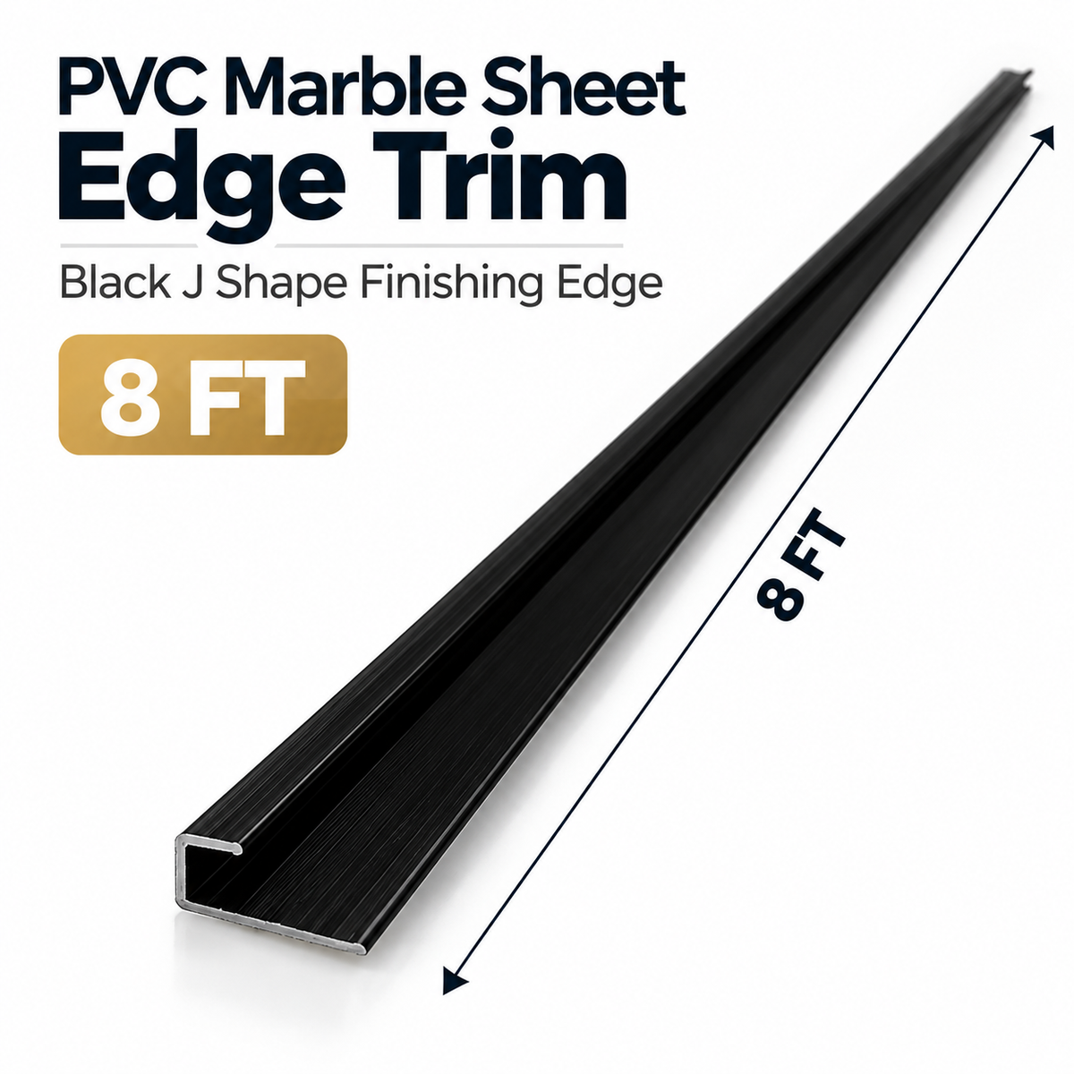 J-Shape Metal Edge Trim for PVC Marble Sheets – 8 FT | 4 Colors