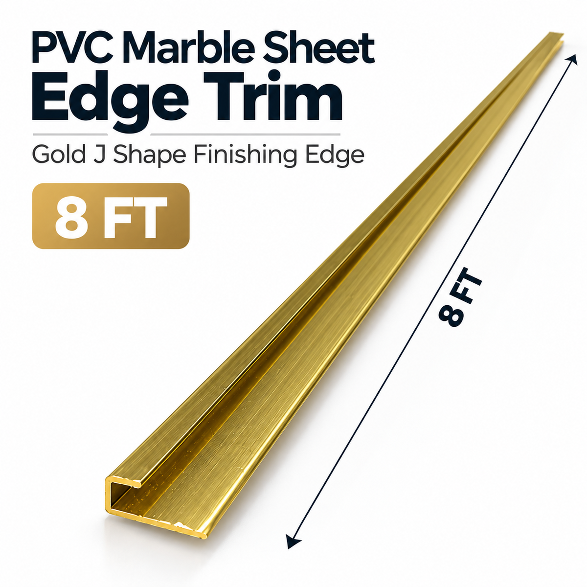 J-Shape Metal Edge Trim for PVC Marble Sheets – 8 FT | 4 Colors