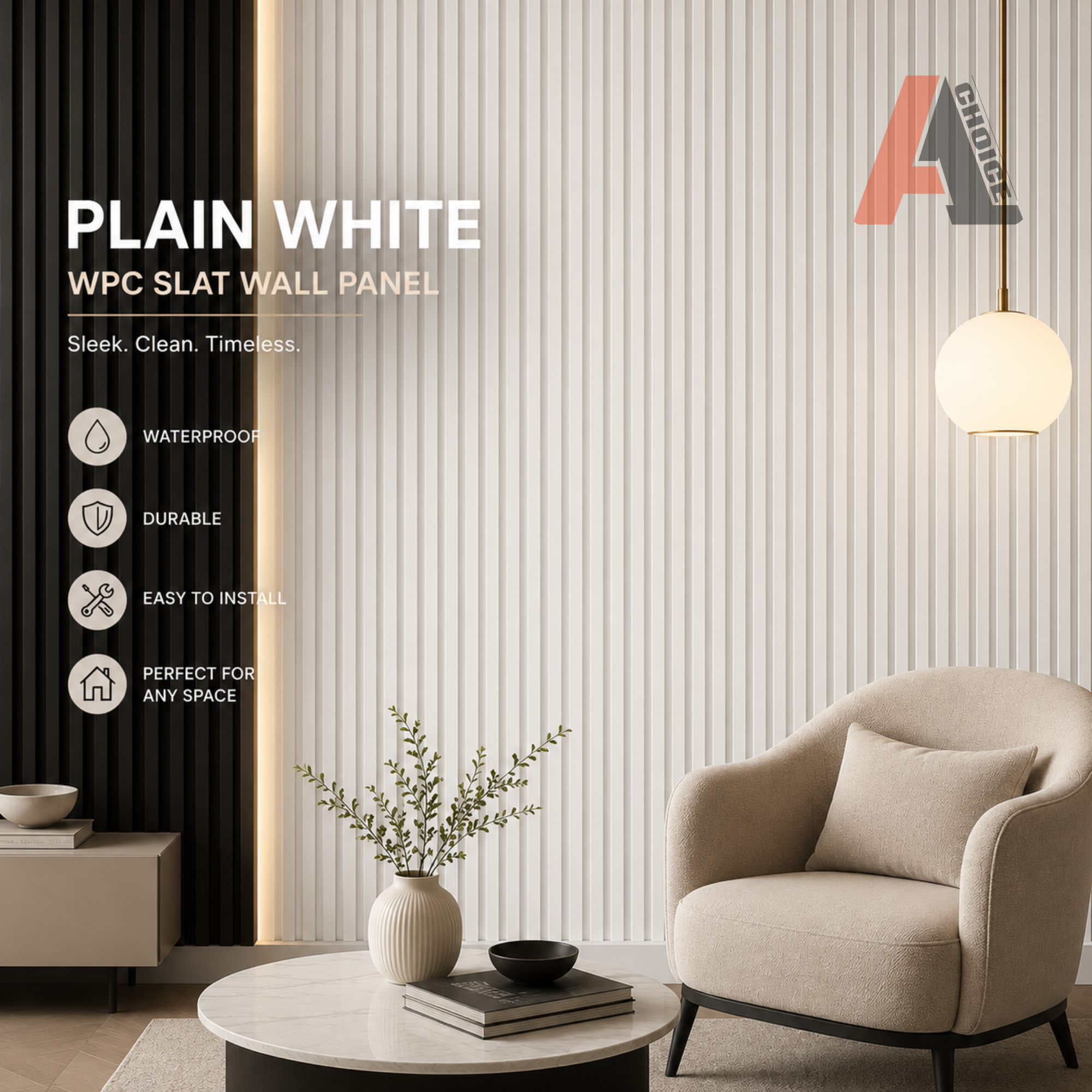 White WPC Slat Wall Panel | Decorative Fluted Wall Panel 6 Inch x 9.7 Ft