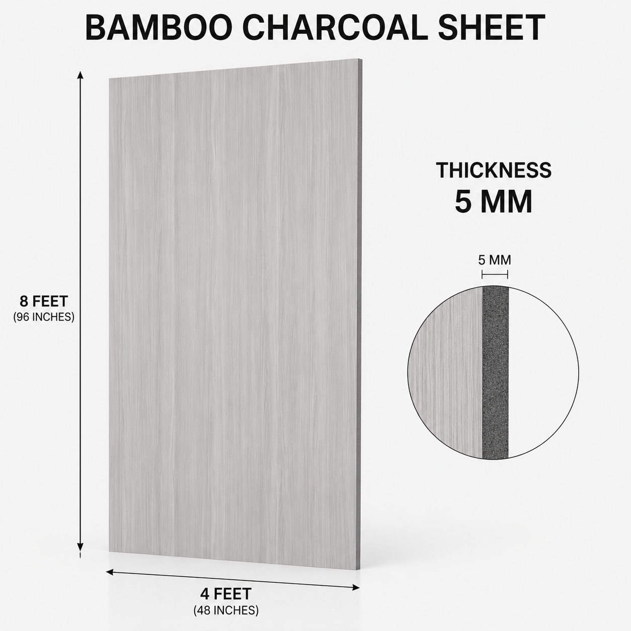 Light Gray Bamboo Charcoal Wall Sheet 5mm (4ft x 8ft) – Decorative Interior Panel (Contact us for Pricing and Shipping)