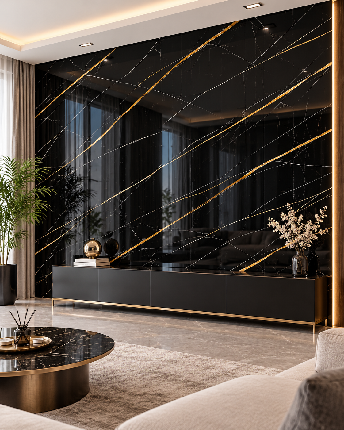 Black & Gold Marble Peel and Stick Wall Panel Roll – 4 ft x 10 ft
