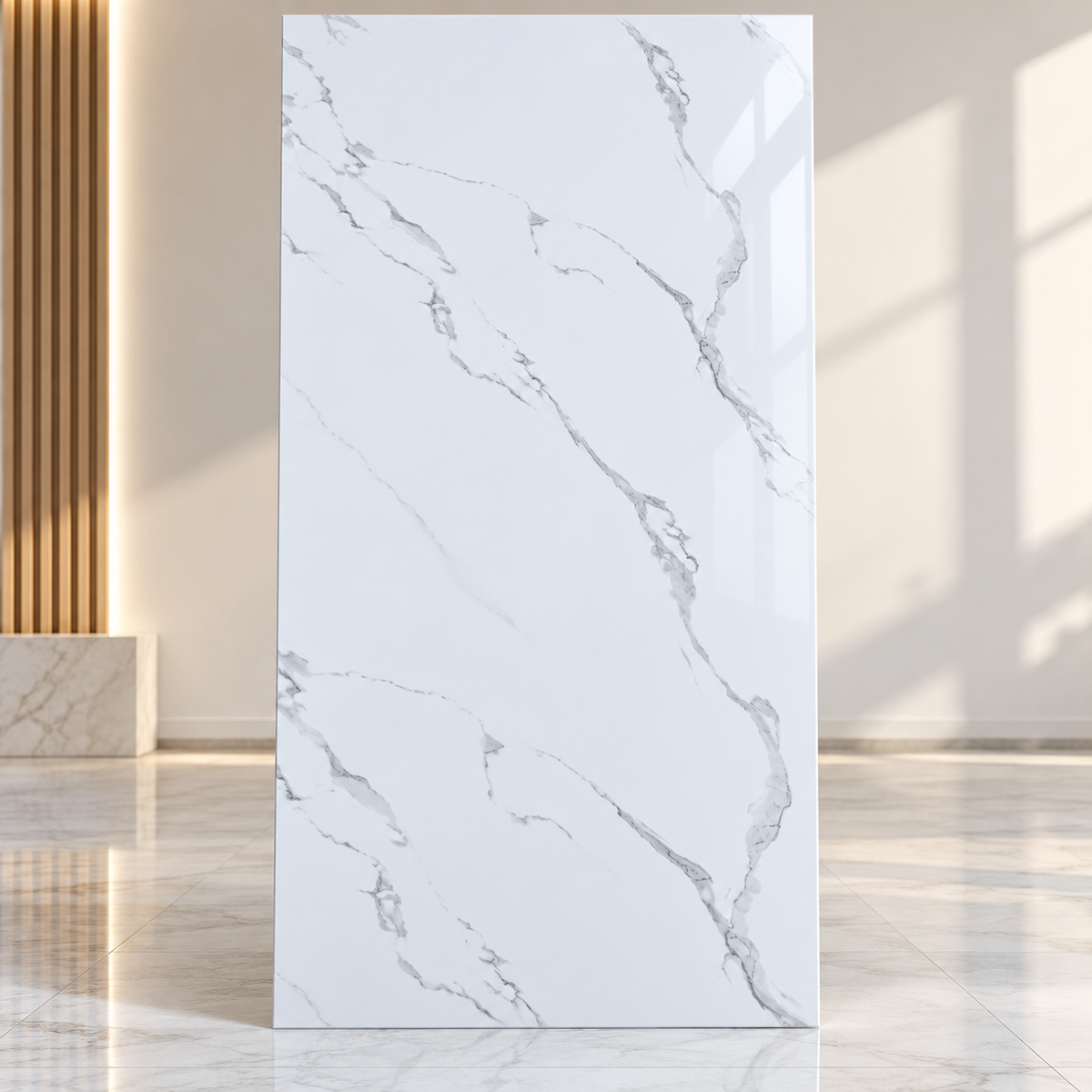 White Marble PVC Wall Panel 4x8 FT – Grey Vein Designs-Easy to cut & install .Waterproof fireproof and glossy finish Use for shower bathroom and Home Interior Wall Decoration etc. ( contact us for price and shipping)