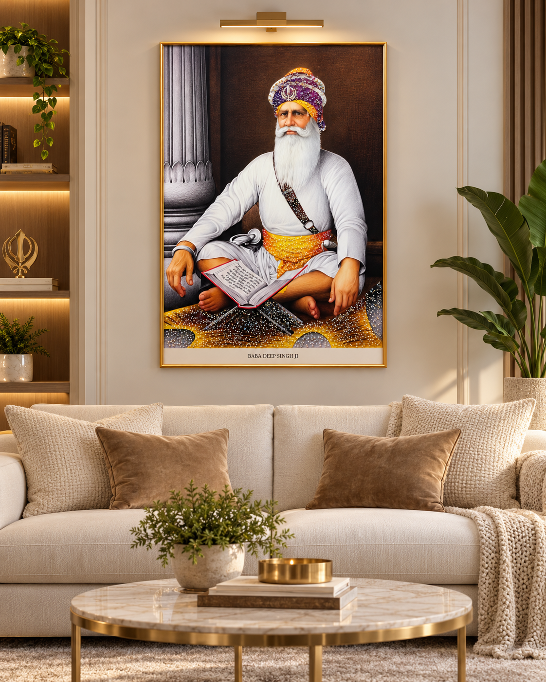 Baba Deep Singh Ji Wall Art – Epoxy & Glitter Framed Painting | 32 x 47.5 in
