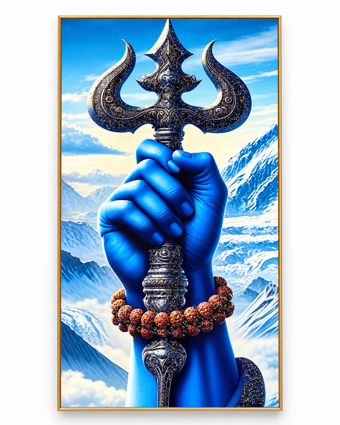 Shiva Trishul Wall Art – Epoxy & Glitter Framed Painting | 28 x 55.5 in