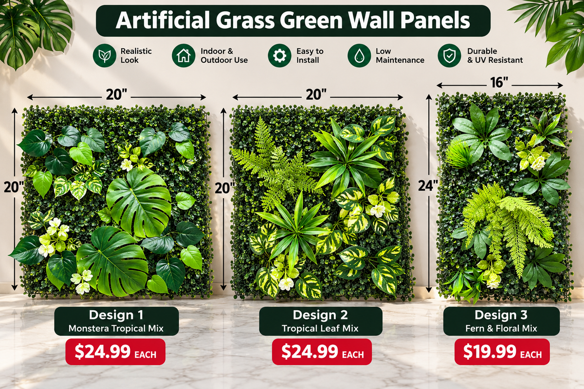 Artificial Grass Greenery Wall Panels – Tropical & Floral Designs