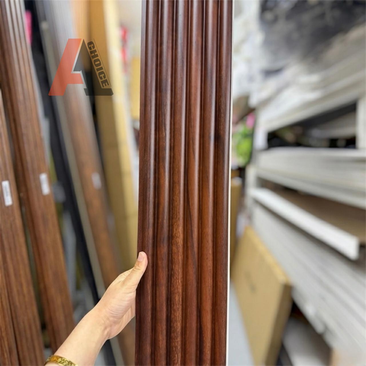Modern Deep Walnut Tambour Style WPC wall panel for luxury feature walls front view