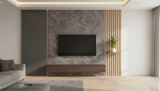 Modern living room walls decorated with pvc marble sheet