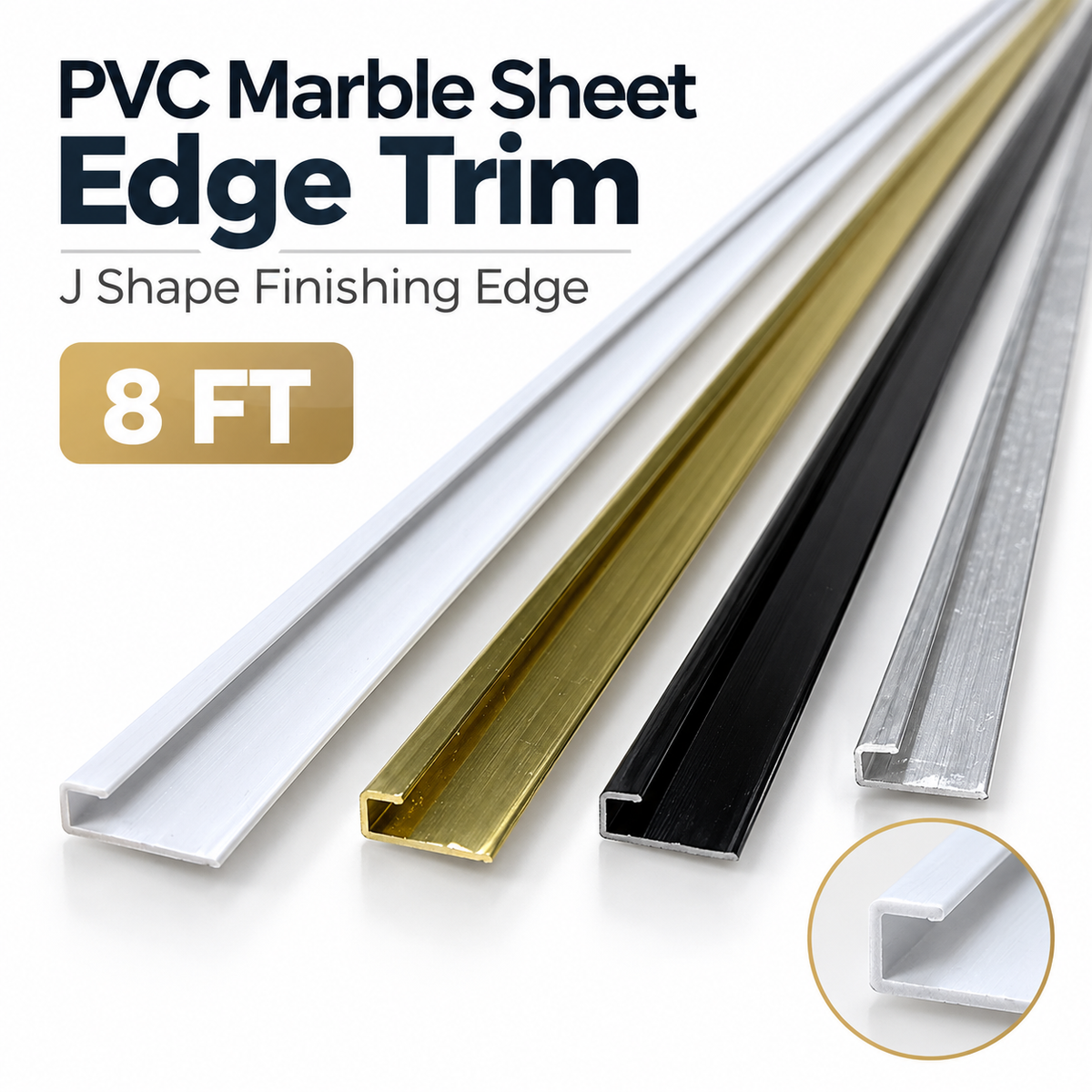Edge trims for uv marble sheets in black gold silver and white color 