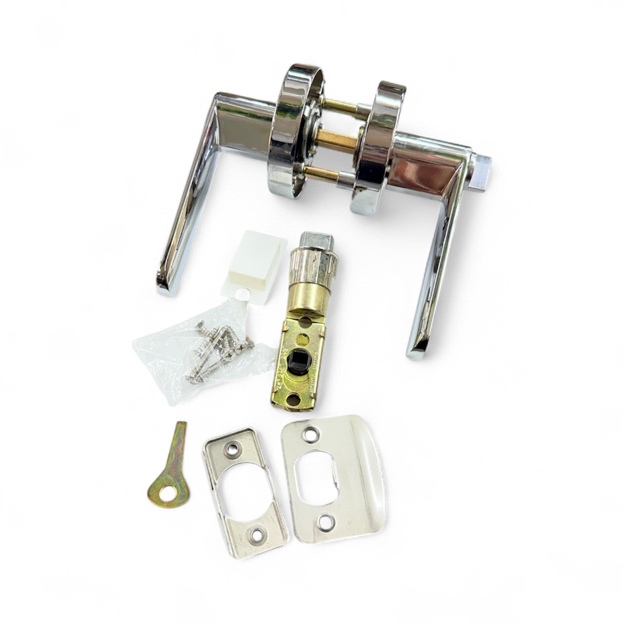 SALE   5 peice set chrome lever lock heavy duty Door Handles Interior,  Door Lock for Bedroom, Levers Indoor Bed/Bath Handle With Lock, Privacy and Security, Left or Right Handed Doors