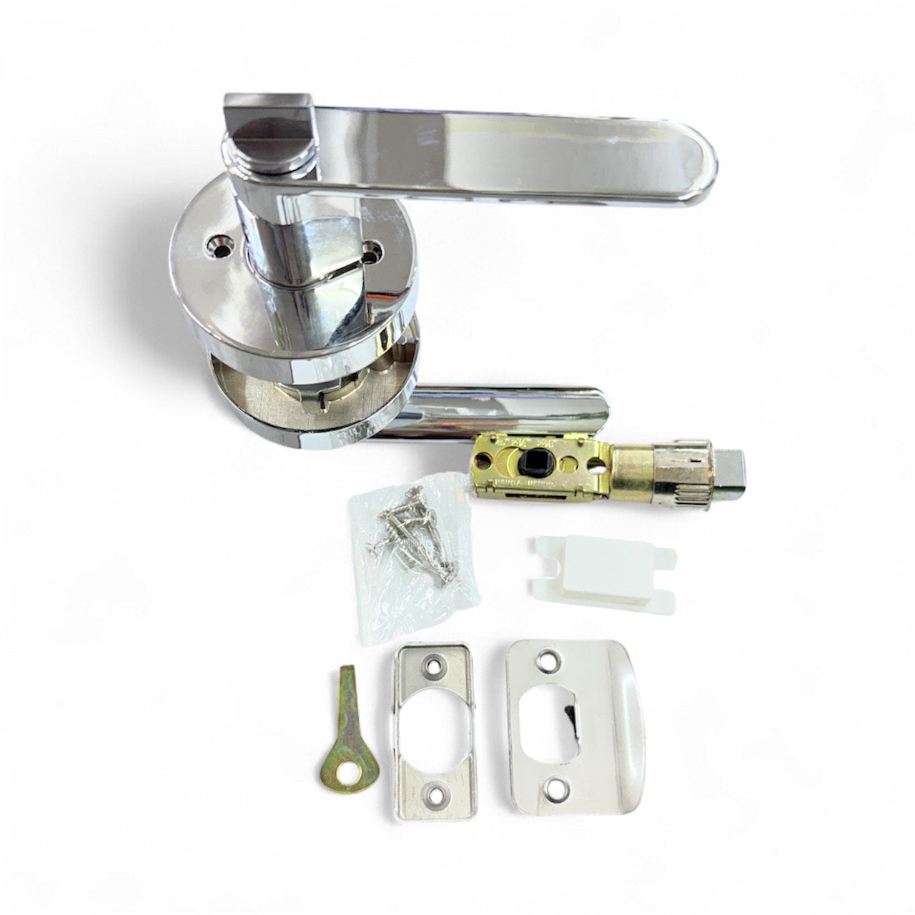 SALE   5 peice set chrome lever lock heavy duty Door Handles Interior,  Door Lock for Bedroom, Levers Indoor Bed/Bath Handle With Lock, Privacy and Security, Left or Right Handed Doors